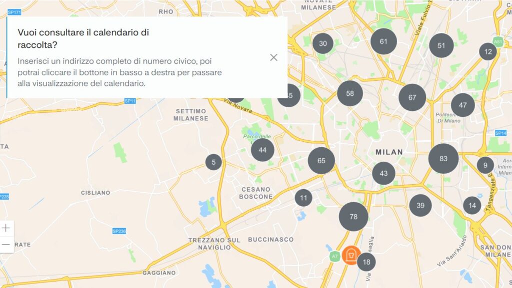 milano mappa raccolta rifiuti