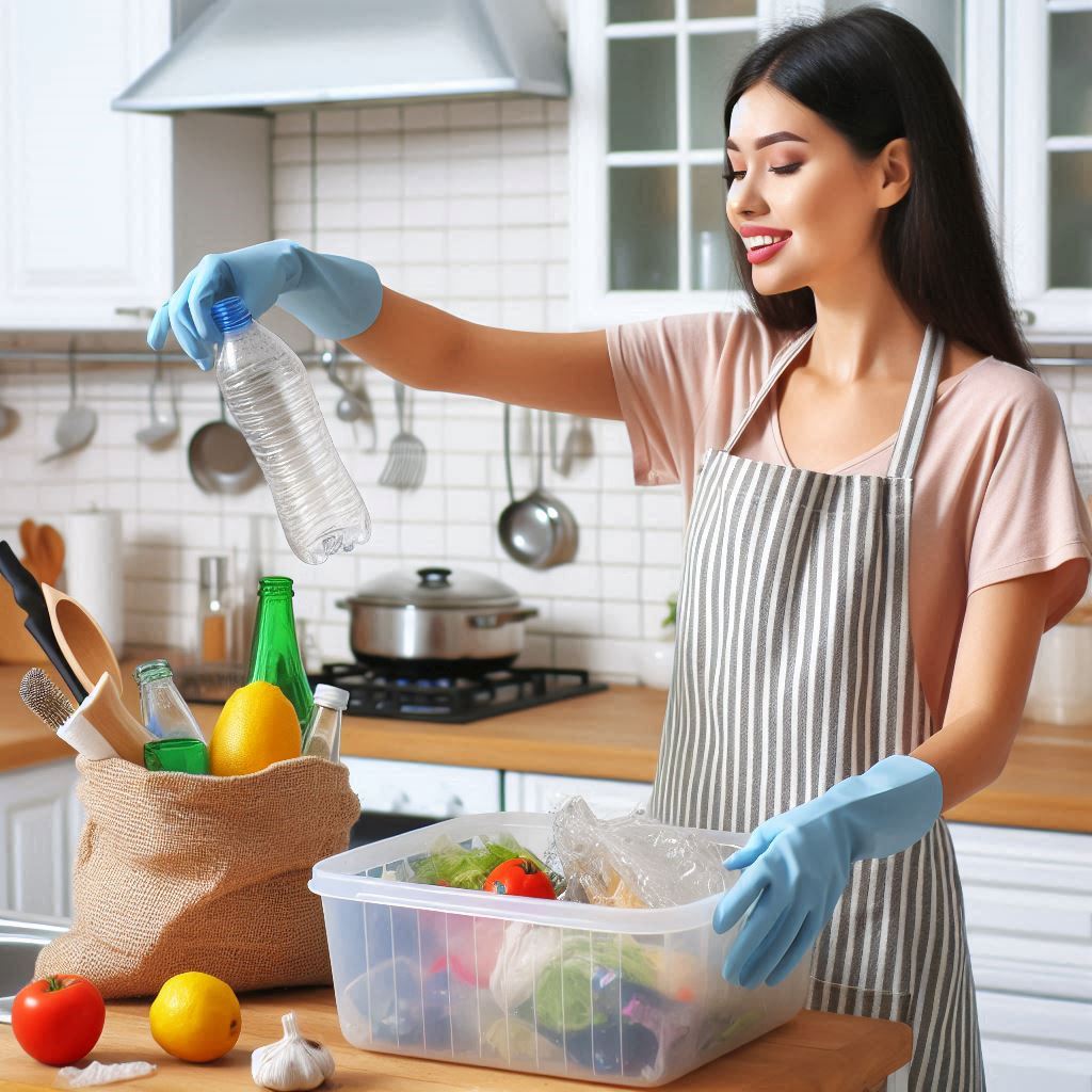 signora che ricicla bottiglia di plastica